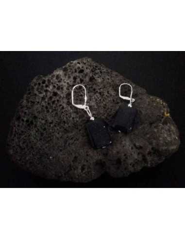 Boucles d'oreilles pierre de soleil noire rectangle