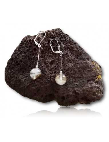 Boucles d'oreilles quartz hematoide foncé pierres boules pendantes