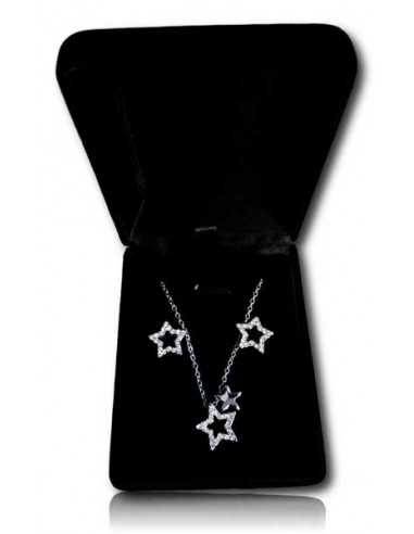 Parure en coffret collier pendentif double étoiles mobiles et boucles